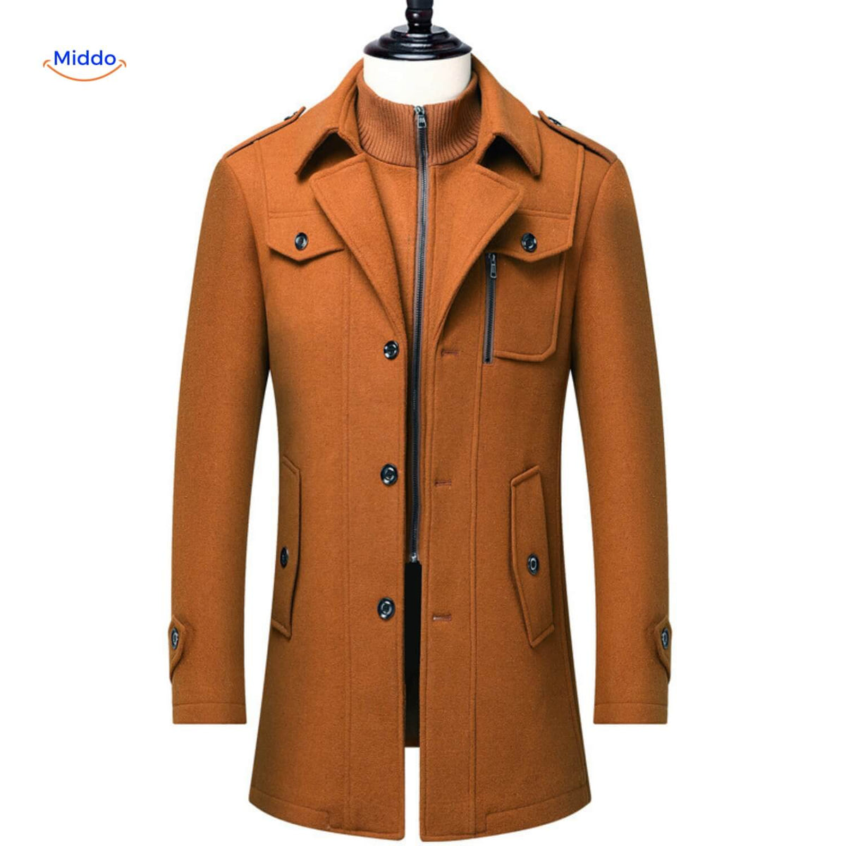 Langer Herren-Wintermantel aus Wollmischung mit doppeltem Kragen, Trenchcoat, Schulterklappen, warm, klassisch und stilvoll für Herbst und Winter | Sansoti