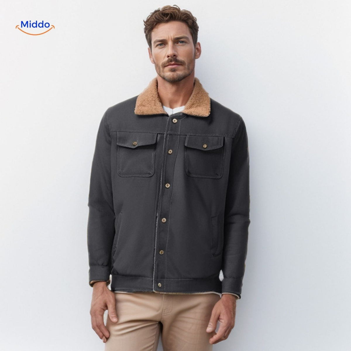 Veste de transition décontractée pour homme à col contrasté, déperlante, isolante, veste d'hiver au style moderne, confortable et chaude | Sansoti