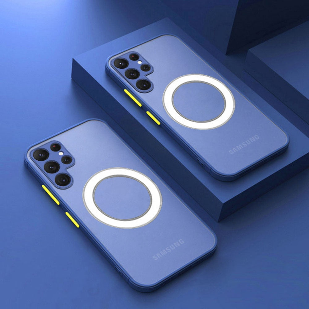 Magnetische Silikon-Handyhülle für Samsung Galaxy, matte Oberfläche, kabelloses Laden, vollständiger Schutz | Sansoti