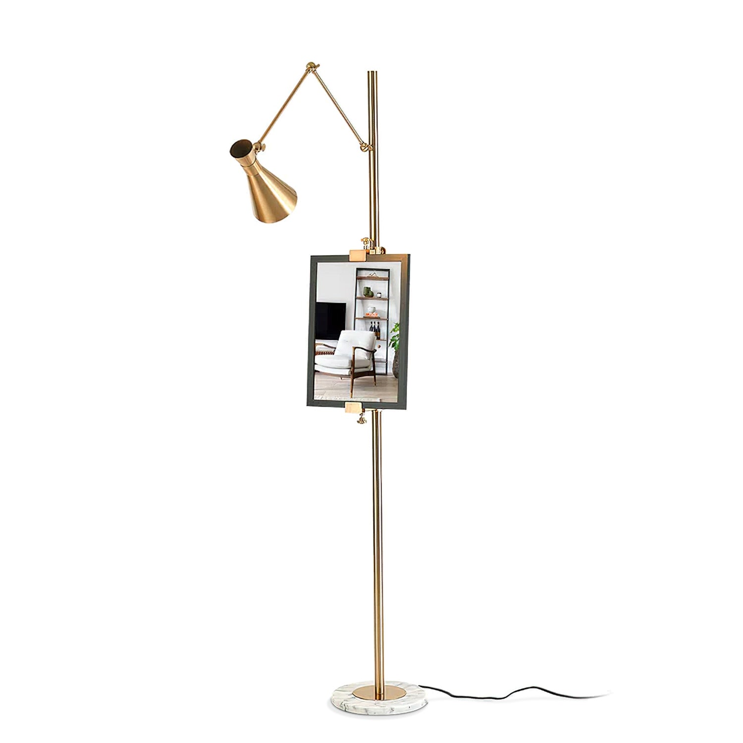 Vloerlamp met Ezelhouder Goudkleurig Frame Marmeren Voet E26/E27 Max 40W Moderne Verlichting voor Kunstwerken en Interieur | Sansoti