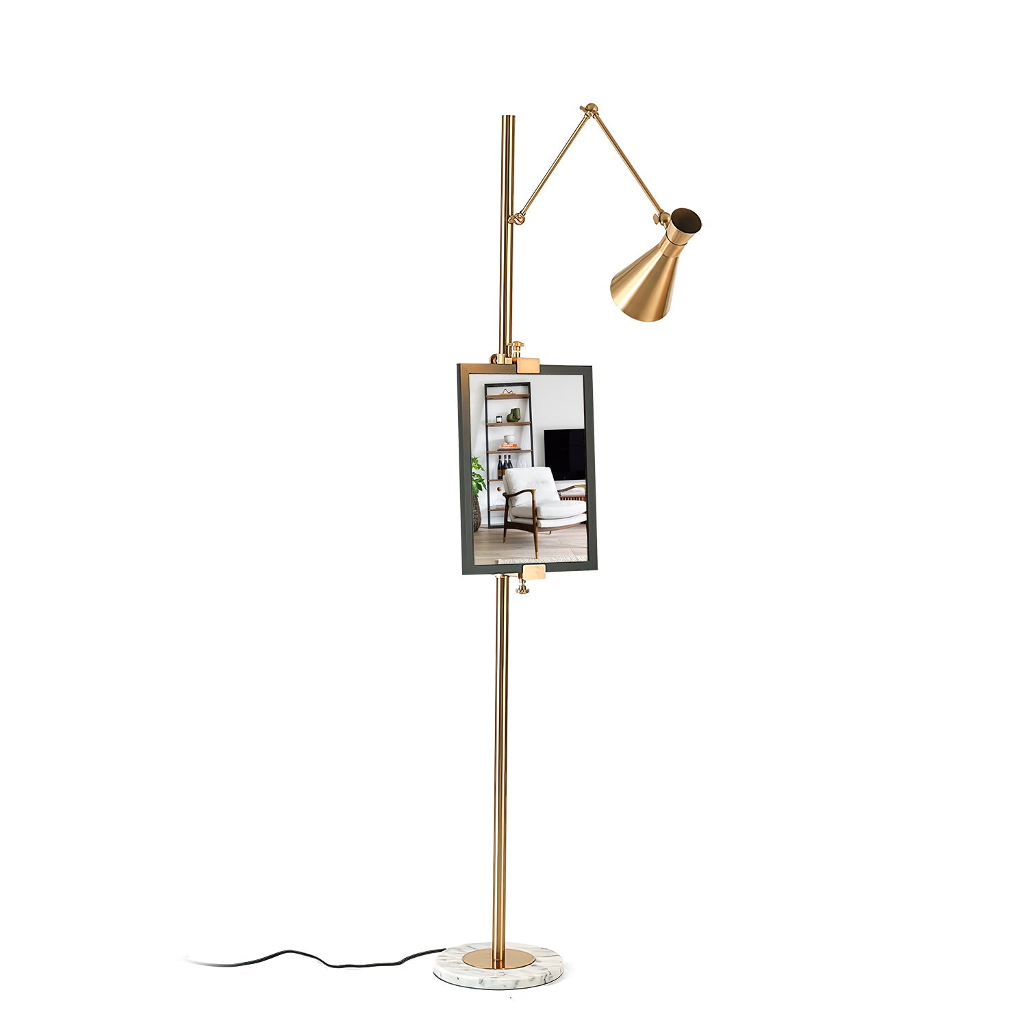 Vloerlamp met Ezelhouder Goudkleurig Frame Marmeren Voet E26/E27 Max 40W Moderne Verlichting voor Kunstwerken en Interieur | Sansoti