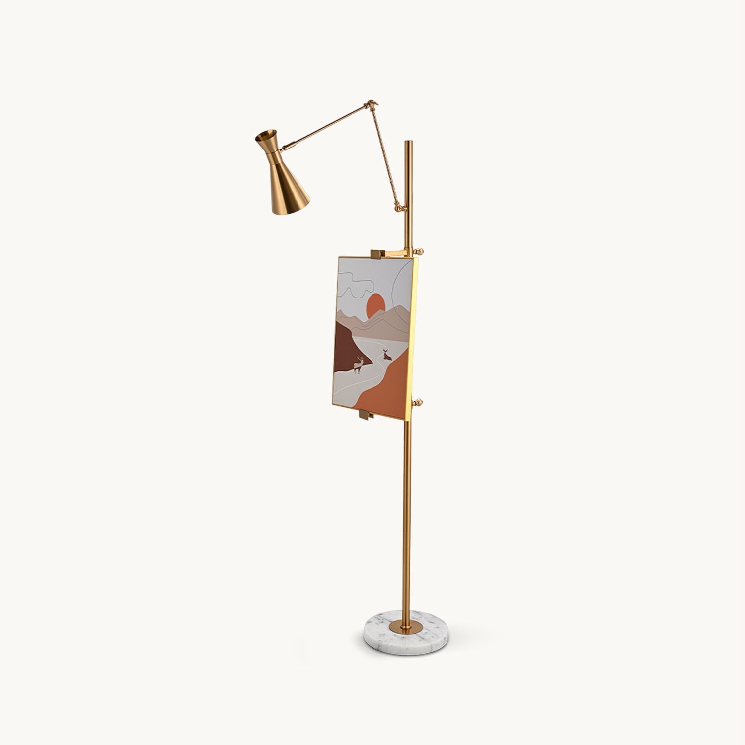 Vloerlamp met Ezelhouder Goudkleurig Frame Marmeren Voet E26/E27 Max 40W Moderne Verlichting voor Kunstwerken en Interieur | Sansoti