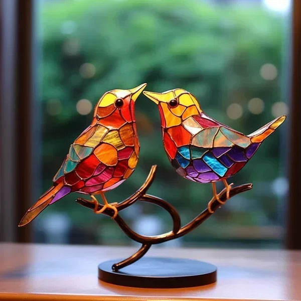 Vogels op Tak Acryl Decoratie voor Bureau en Vensterbank – Scandinavische Stijl | Sansoti