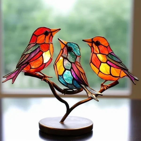 Vogels op Tak Acryl Decoratie voor Bureau en Vensterbank – Scandinavische Stijl | Sansoti
