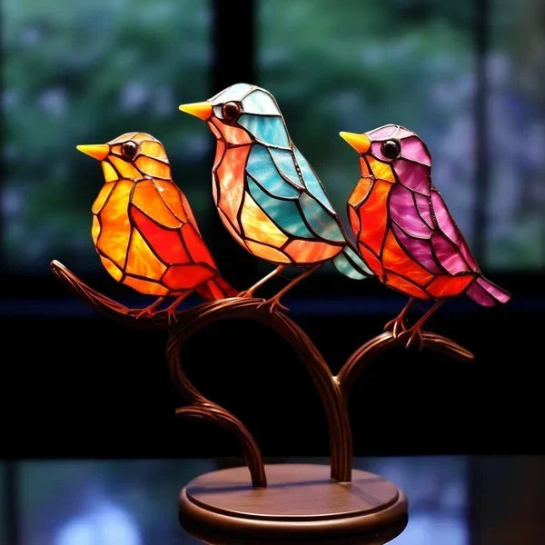 Vogels op Tak Acryl Decoratie voor Bureau en Vensterbank – Scandinavische Stijl | Sansoti
