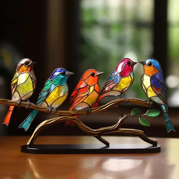Vogels op Tak Acryl Decoratie voor Bureau en Vensterbank – Scandinavische Stijl | Sansoti