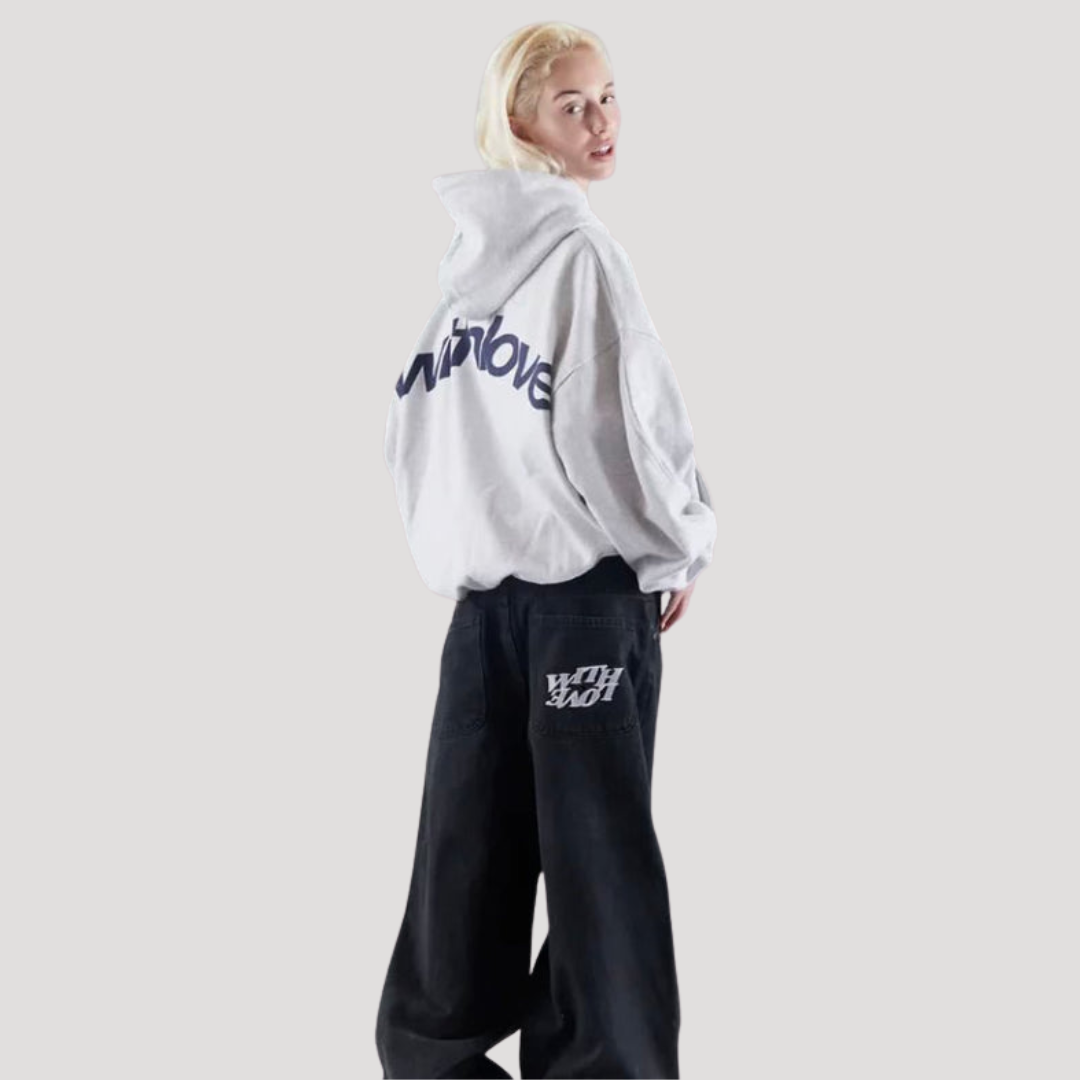 Women's Oversized Hoodie with Bold Print and Kangaroo Pocket - Stylish Casual Sweater for Autumn and Winter | Sansoti