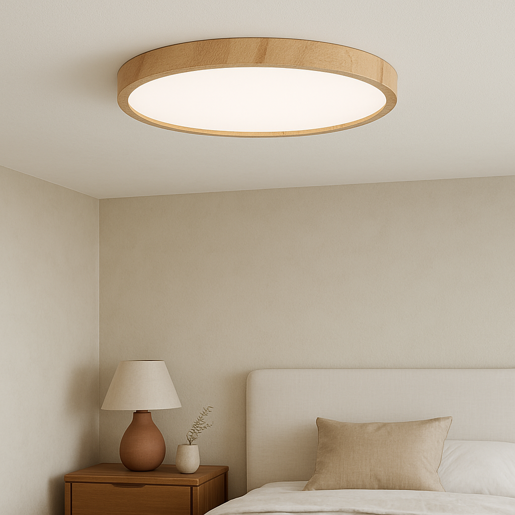 Plafonnier LED effet bois au design scandinave 18W 24W 32W lumière chaude éclairage du salon de la salle à manger et de la chambre | Sansoti