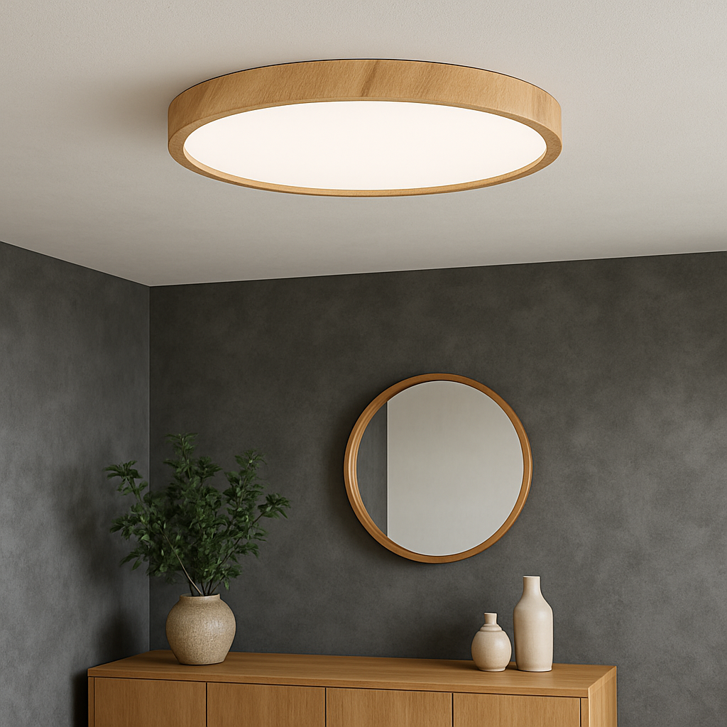 Plafonnier LED effet bois au design scandinave 18W 24W 32W lumière chaude éclairage du salon de la salle à manger et de la chambre | Sansoti