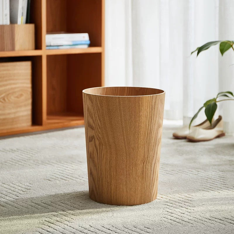 Houten Prullenbak Woonkamer Draaibaar Deksel Dubbelwandig Keuken Badkamer Kantoor Vuilnisbak Houtlook Afvalbak Bureau | Sansoti