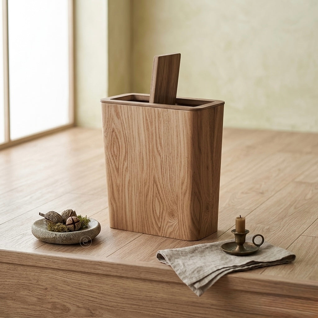 Houten Prullenbak Woonkamer Draaibaar Deksel Dubbelwandig Keuken Badkamer Kantoor Vuilnisbak Houtlook Afvalbak Bureau | Sansoti