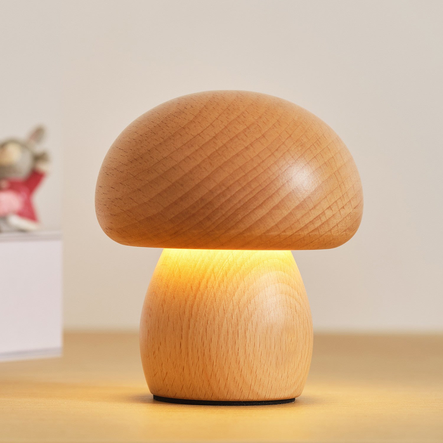 Houten Paddenstoel Tafellamp met Ingebouwde Batterij & Touch-bediening – Warm Sfeerlicht voor Woonkamer, Slaapkamer, Kantoor – Oplaadbare LED-lamp met Dimfunctie – Decoratieve Sfeerverlichting | Sansoti
