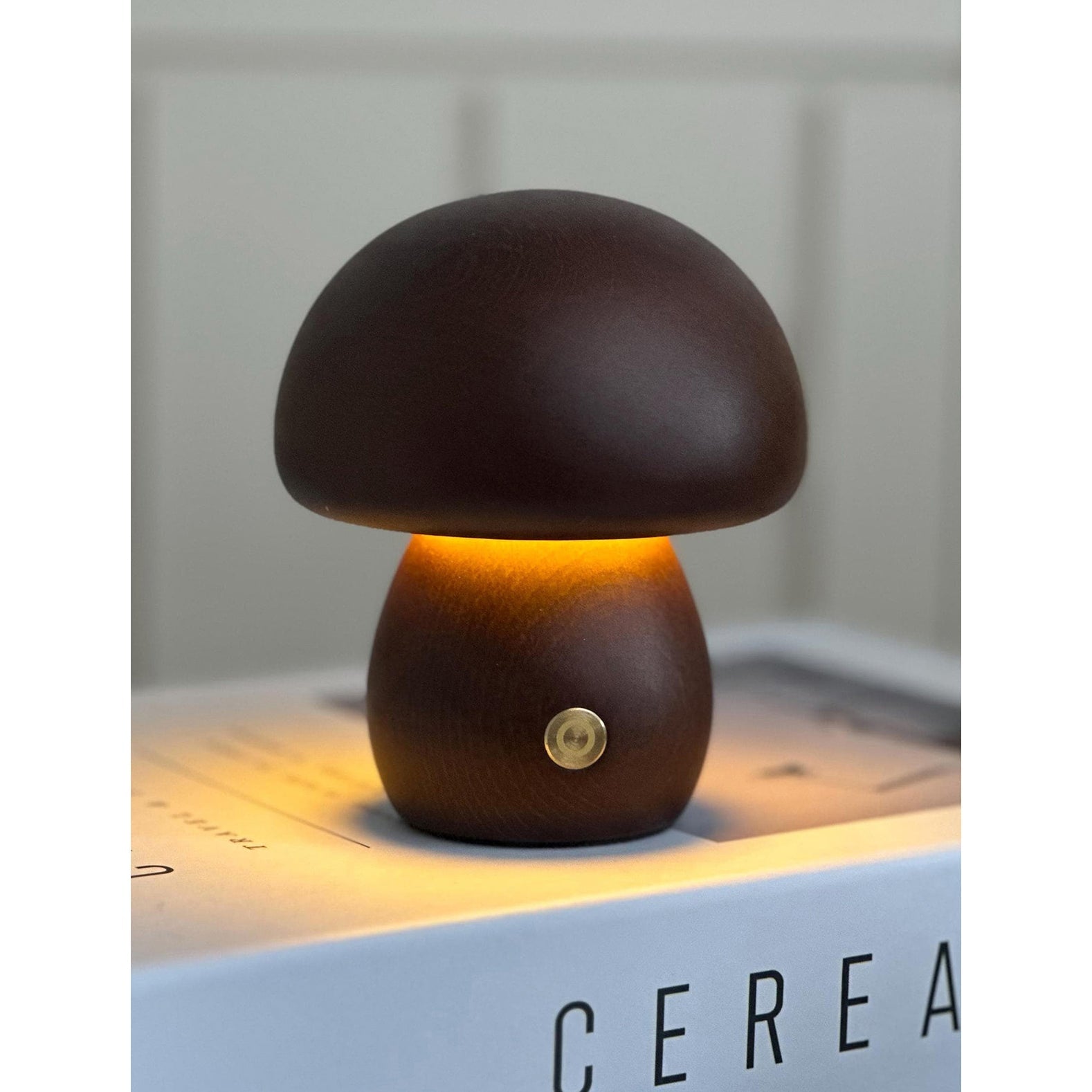 Houten Paddenstoel Tafellamp met Ingebouwde Batterij & Touch-bediening – Warm Sfeerlicht voor Woonkamer, Slaapkamer, Kantoor – Oplaadbare LED-lamp met Dimfunctie – Decoratieve Sfeerverlichting | Sansoti