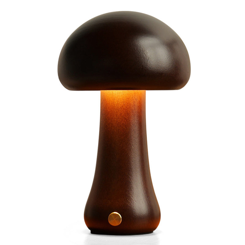 Houten Paddenstoel Tafellamp met Ingebouwde Batterij & Touch-bediening – Warm Sfeerlicht voor Woonkamer, Slaapkamer, Kantoor – Oplaadbare LED-lamp met Dimfunctie – Decoratieve Sfeerverlichting | Sansoti