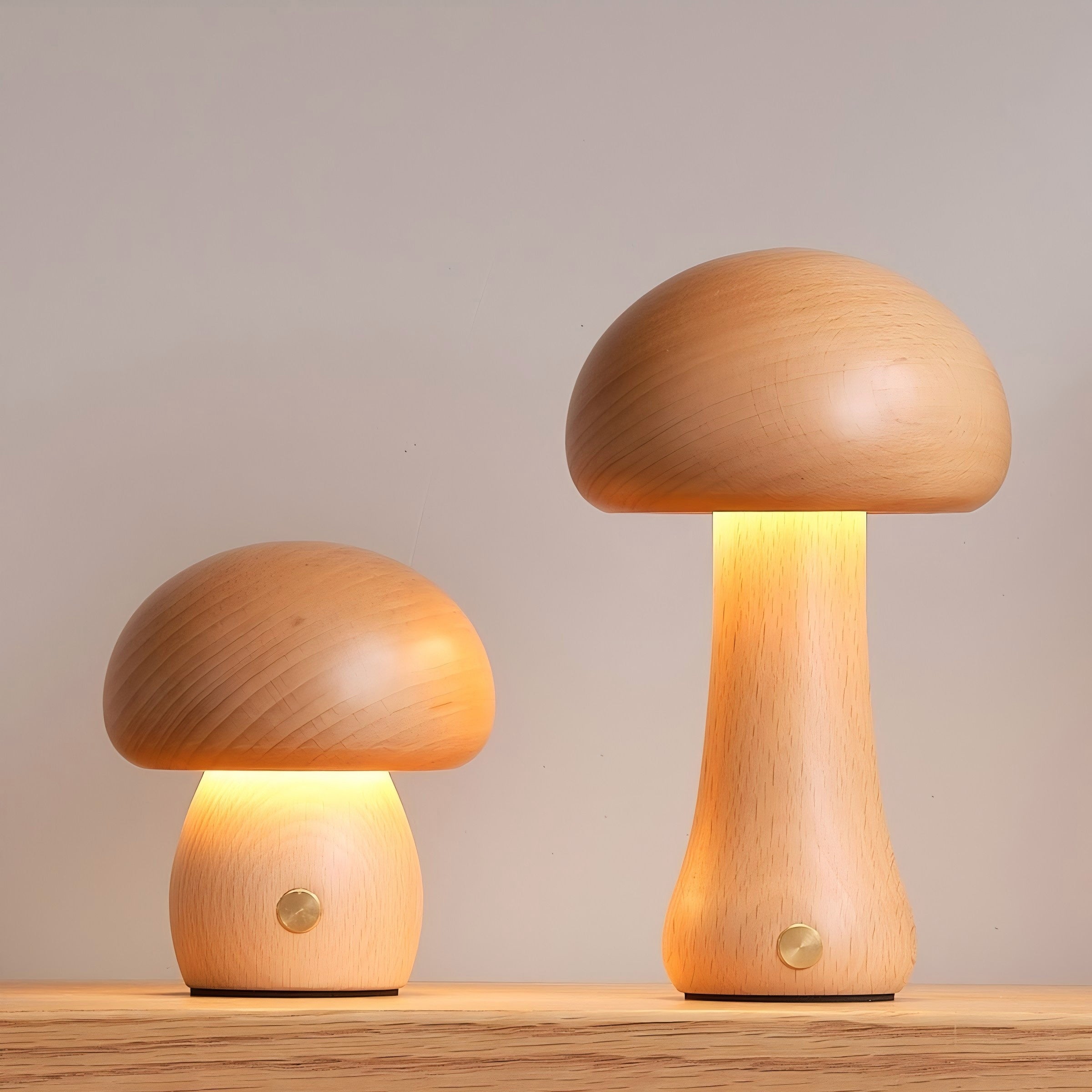 Houten Paddenstoel Tafellamp met Ingebouwde Batterij & Touch-bediening – Warm Sfeerlicht voor Woonkamer, Slaapkamer, Kantoor – Oplaadbare LED-lamp met Dimfunctie – Decoratieve Sfeerverlichting | Sansoti