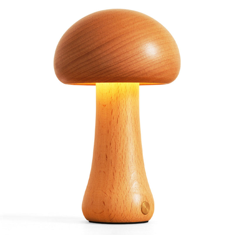 Houten Paddenstoel Tafellamp met Ingebouwde Batterij & Touch-bediening – Warm Sfeerlicht voor Woonkamer, Slaapkamer, Kantoor – Oplaadbare LED-lamp met Dimfunctie – Decoratieve Sfeerverlichting | Sansoti