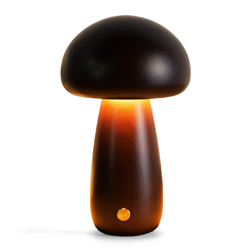 Houten Paddenstoel Tafellamp met Ingebouwde Batterij & Touch-bediening – Warm Sfeerlicht voor Woonkamer, Slaapkamer, Kantoor – Oplaadbare LED-lamp met Dimfunctie – Decoratieve Sfeerverlichting | Sansoti