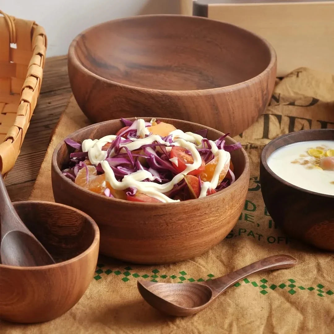 Holzschale Natürliches Holz Servierschale Salatschüssel Obstschale Dekorative Tischpräsentation Handgefertigt | Sansoti