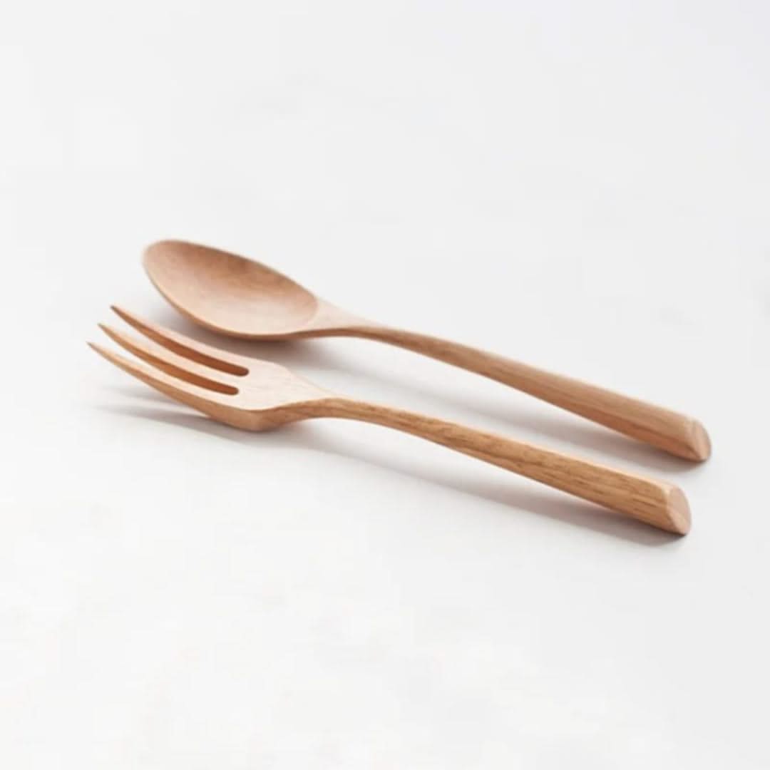 Bamboo Cutlery Set 6-Piece Spoons Forks Sustainable Eco-Friendly Tableware Picnic Camping Natural | Sansoti