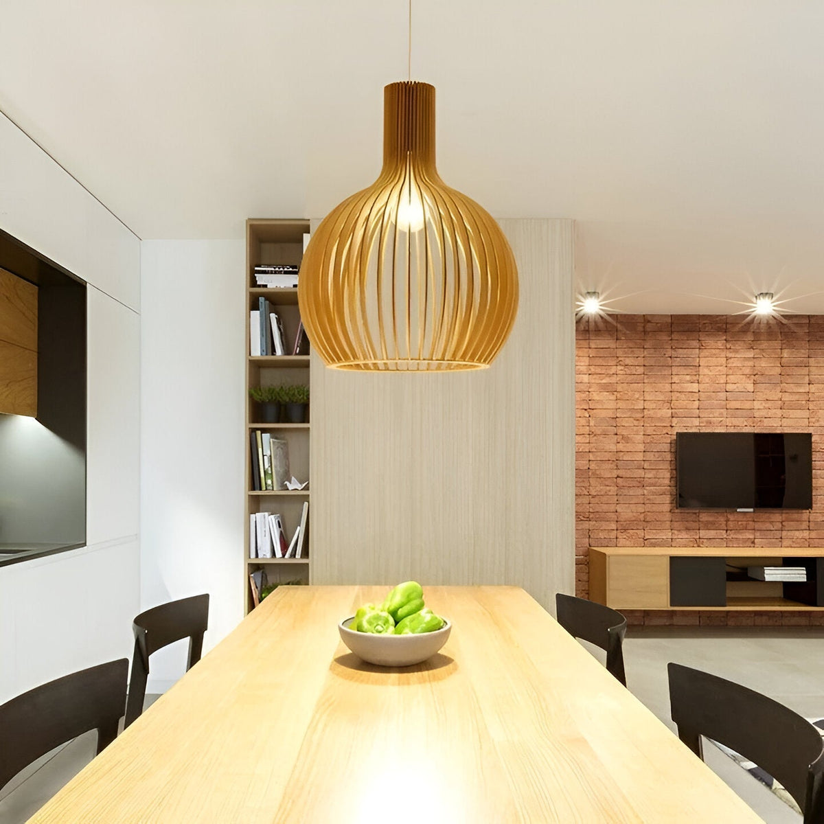 Houten Hanglamp Scandinavisch Design Plafondverlichting Eethoek Woonkamer Sfeerlicht Natuurlijk Hout 45cm | Sansoti