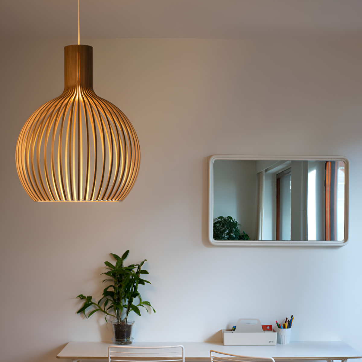 Houten Hanglamp Scandinavisch Design Plafondverlichting Eethoek Woonkamer Sfeerlicht Natuurlijk Hout 45cm | Sansoti