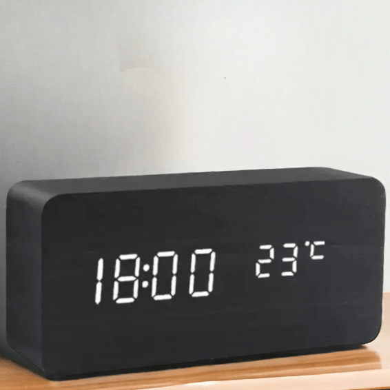Digitale Houten Tafelklok met Stemactivering LED-Tijdsweergave Wekker Temperatuur voor Slaapkamer Kantoor | Sansoti