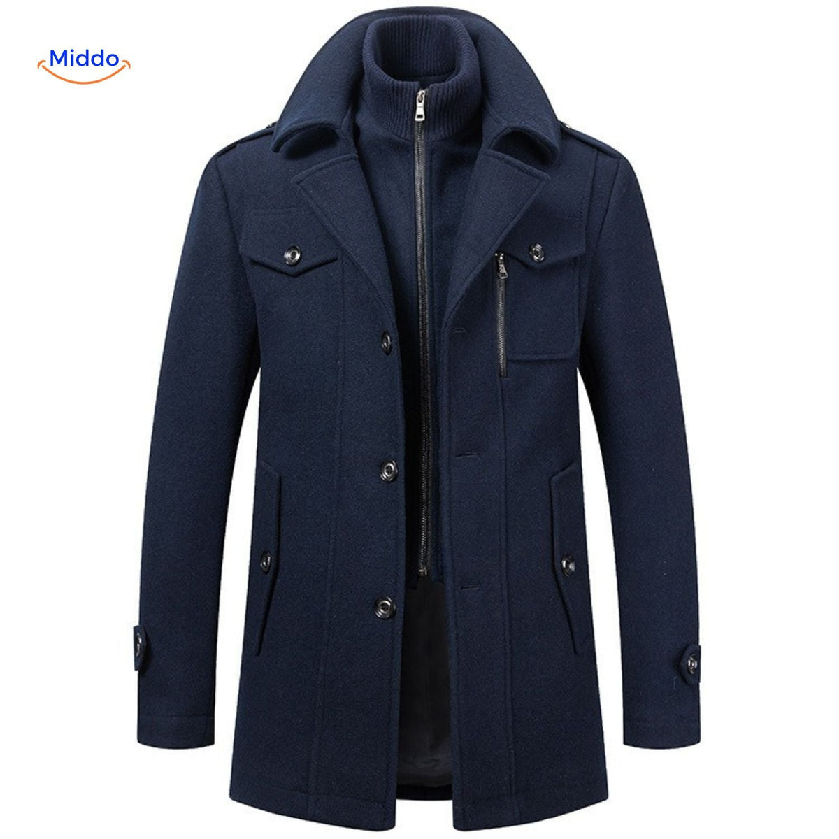 Langer Herren-Wintermantel aus Wollmischung mit doppeltem Kragen, Trenchcoat, Schulterklappen, warm, klassisch und stilvoll für Herbst und Winter | Sansoti