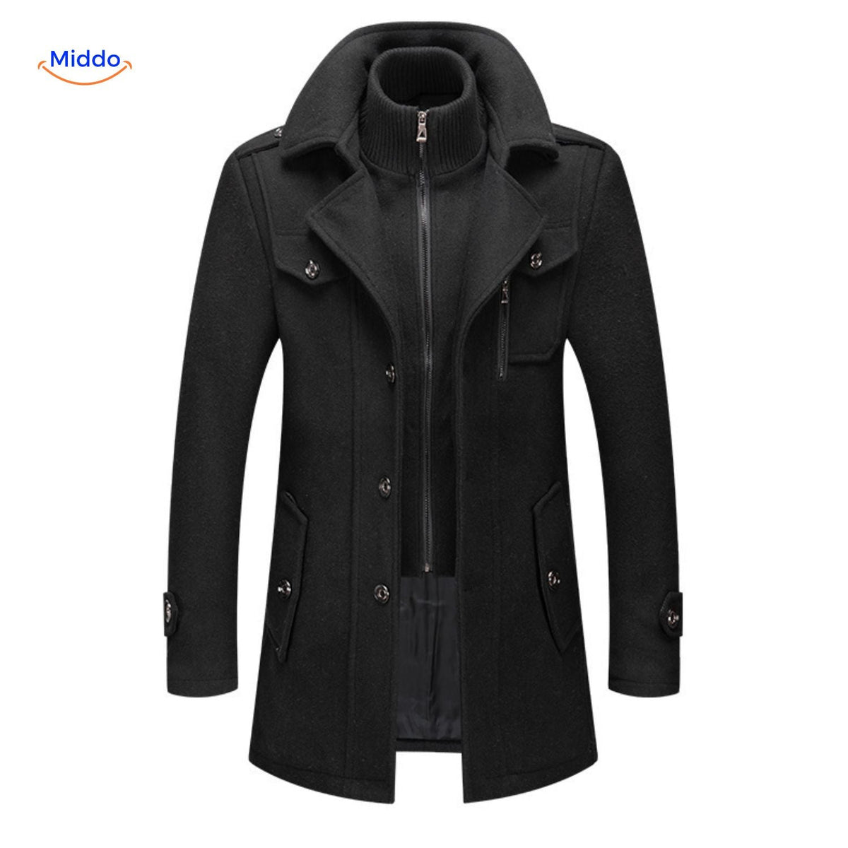 Langer Herren-Wintermantel aus Wollmischung mit doppeltem Kragen, Trenchcoat, Schulterklappen, warm, klassisch und stilvoll für Herbst und Winter | Sansoti