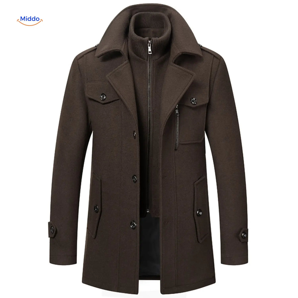 Langer Herren-Wintermantel aus Wollmischung mit doppeltem Kragen, Trenchcoat, Schulterklappen, warm, klassisch und stilvoll für Herbst und Winter | Sansoti