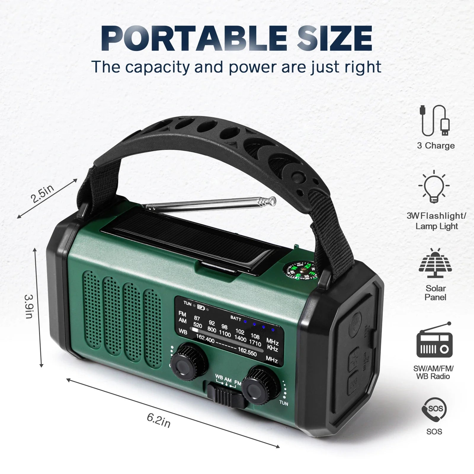 Handgenerator Noodradio met Zonne-energie en AM/FM Ontvangst 10.000 mAh | Sansoti