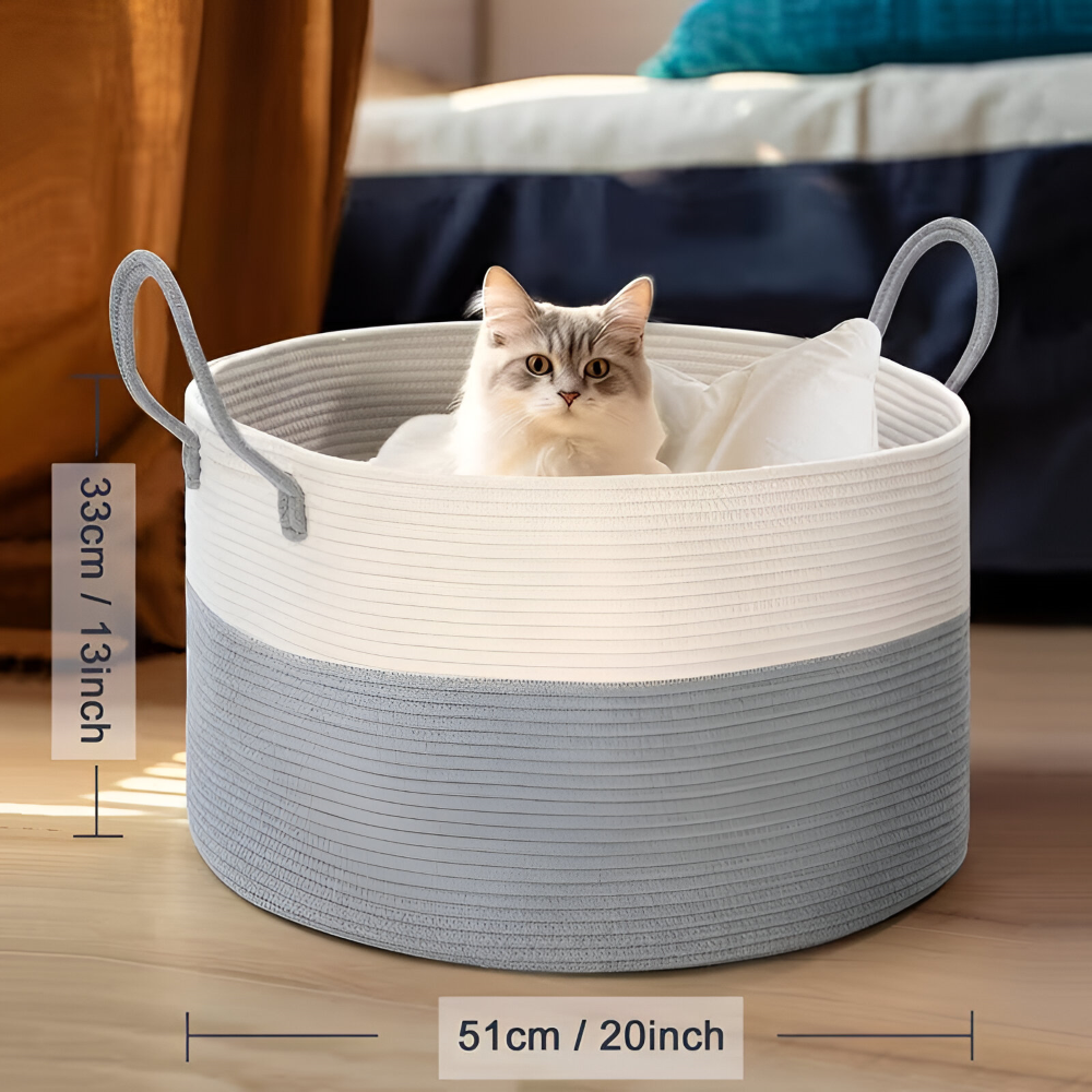 Geweven Opbergmand 51x34cm Bruin-Grijs Wasgoed Speelgoed Organizer met Stevige Handvatten Machinewasbaar Polyester | Sansoti