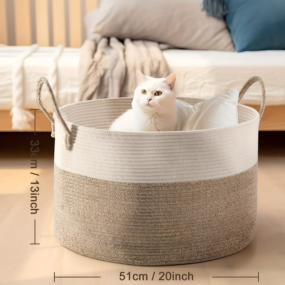 Geweven Opbergmand 51x34cm Bruin-Grijs Wasgoed Speelgoed Organizer met Stevige Handvatten Machinewasbaar Polyester | Sansoti