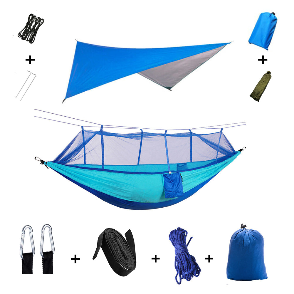Camping-Hängematte für 2 Personen mit Regenschutz und Moskitonetz | Sansoti