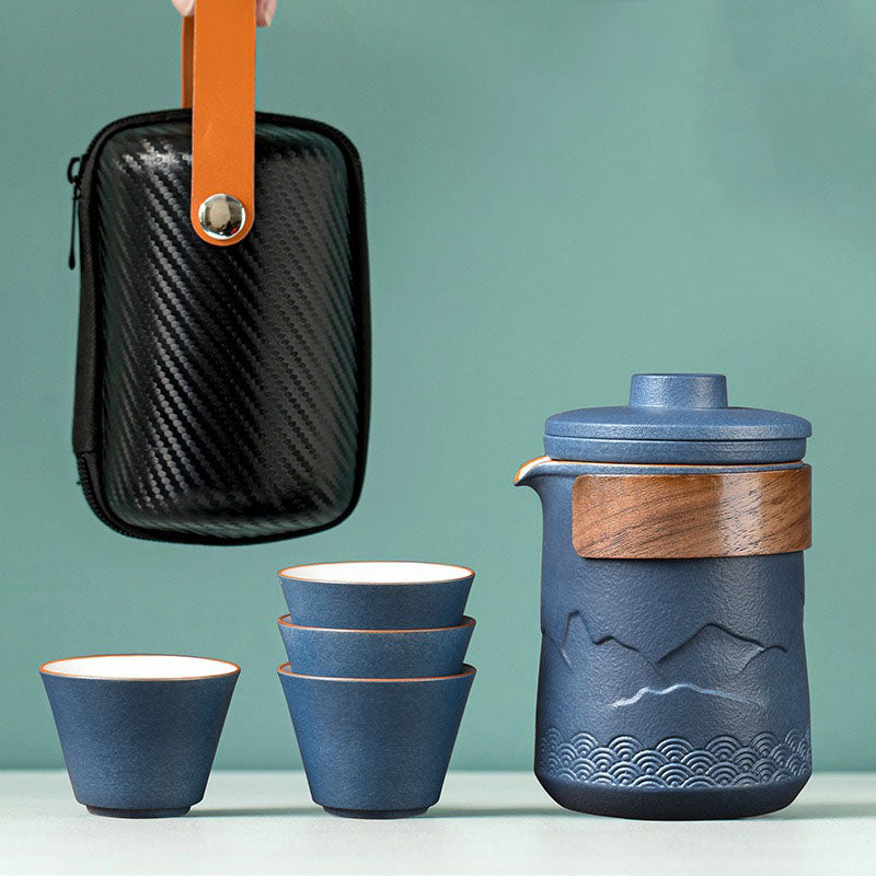 Reis Theeset Keramiek Compact Met Theepot Kopjes En Reistas Bergdesign | Sansoti