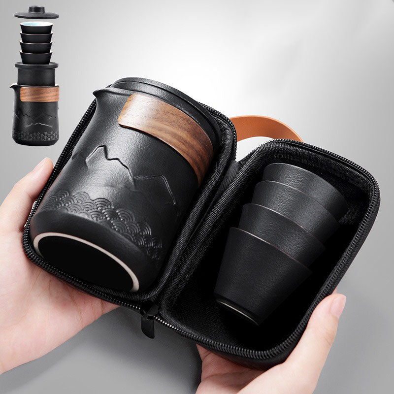 Reis Theeset Keramiek Compact Met Theepot Kopjes En Reistas Bergdesign | Sansoti