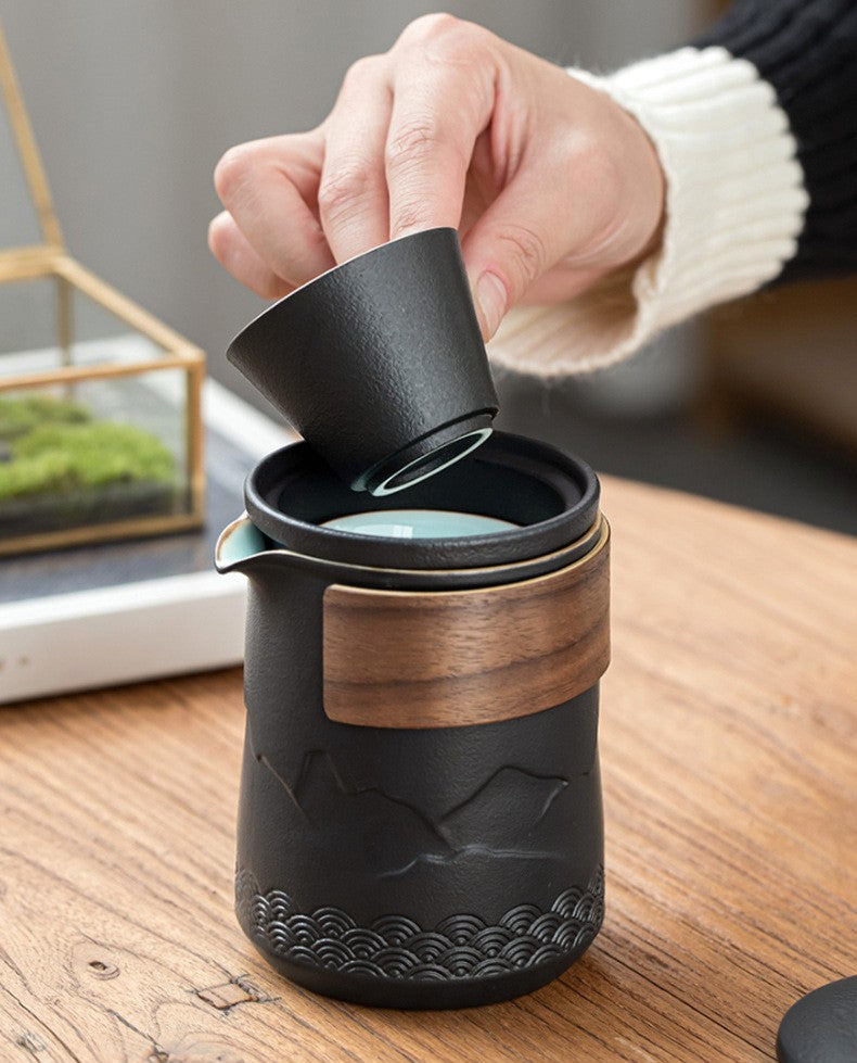 Reis Theeset Keramiek Compact Met Theepot Kopjes En Reistas Bergdesign | Sansoti