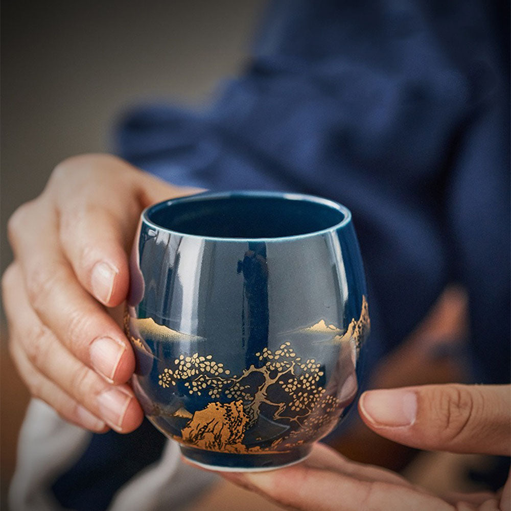 Japanische Gongfu Tee-Set mit Tablett Porzellan Blau Berglandschaft 8-teilig | Restfield