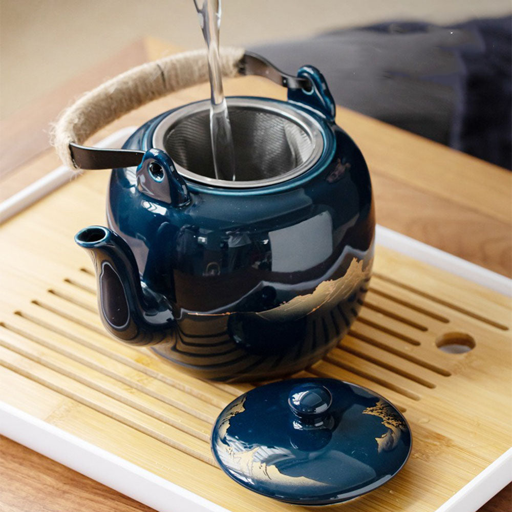 Japanische Gongfu Tee-Set mit Tablett Porzellan Blau Berglandschaft 8-teilig | Restfield
