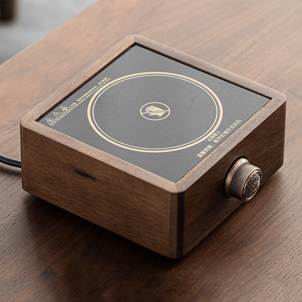 Theewarmer Elektrisch Verstelbaar Walnoothout Thee Kachel Warmhoudplaat Retro Design | Sansoti