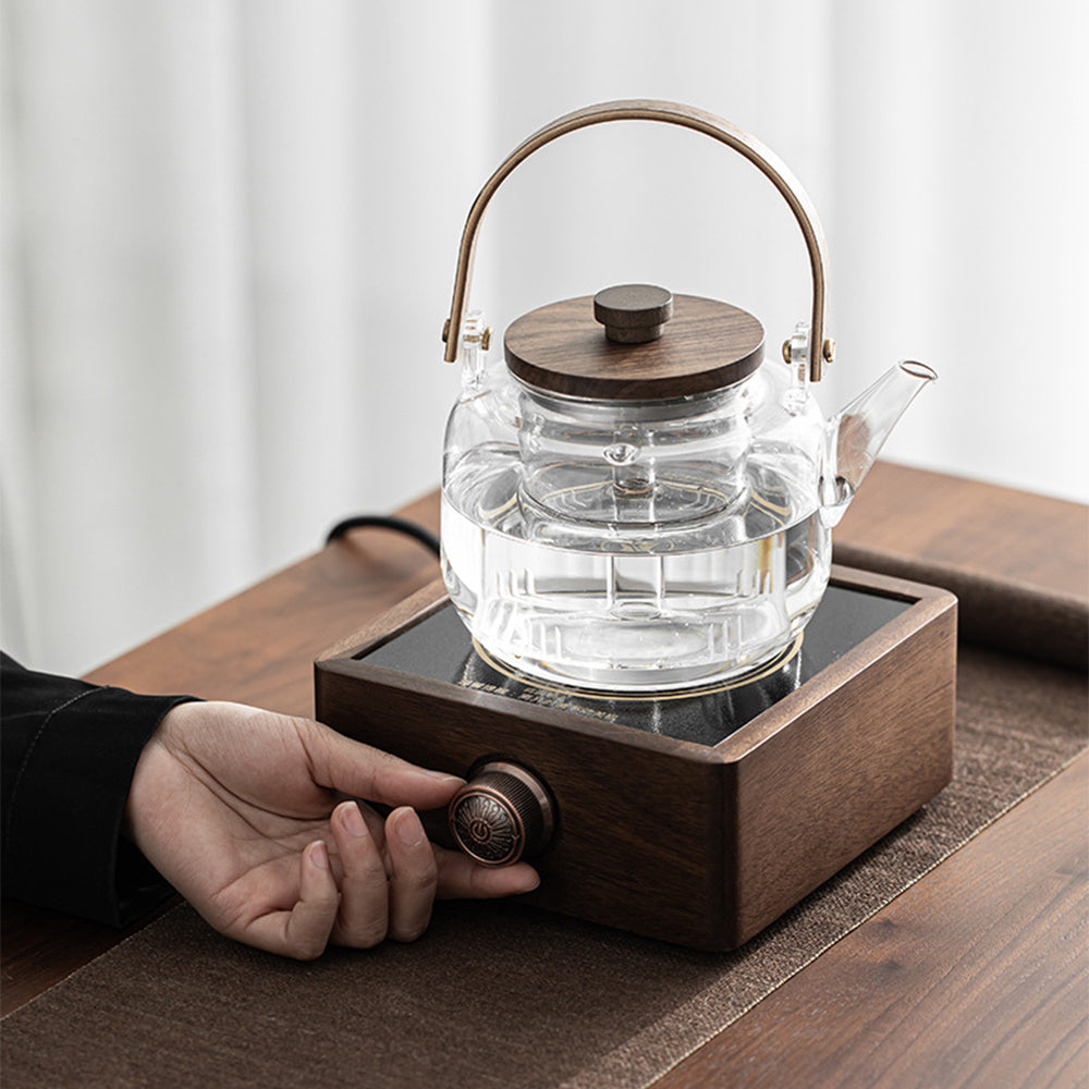 Theewarmer Elektrisch Verstelbaar Walnoothout Thee Kachel Warmhoudplaat Retro Design | Sansoti