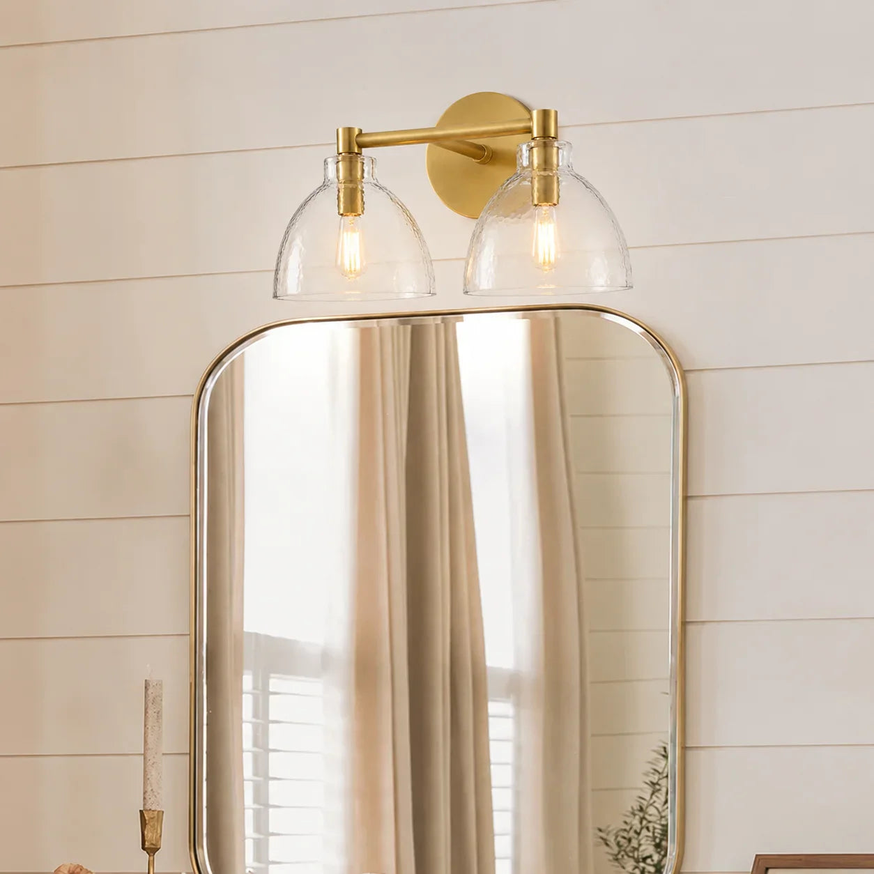 Wandlamp Gerecycled Glas Antique Brass – Minimalistische Wandverlichting voor Badkamer, Gang, Hal & Slaapkamer | Sansoti