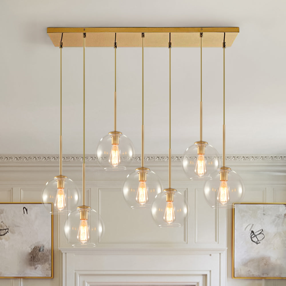 Glazen Bollen Hanglamp Keukeneiland 7 Lichts Messing Zwart 90cm Cluster Eetkamer Woonkamer Rechthoekig Verstelbaar E26 Mid-Century | Sansoti