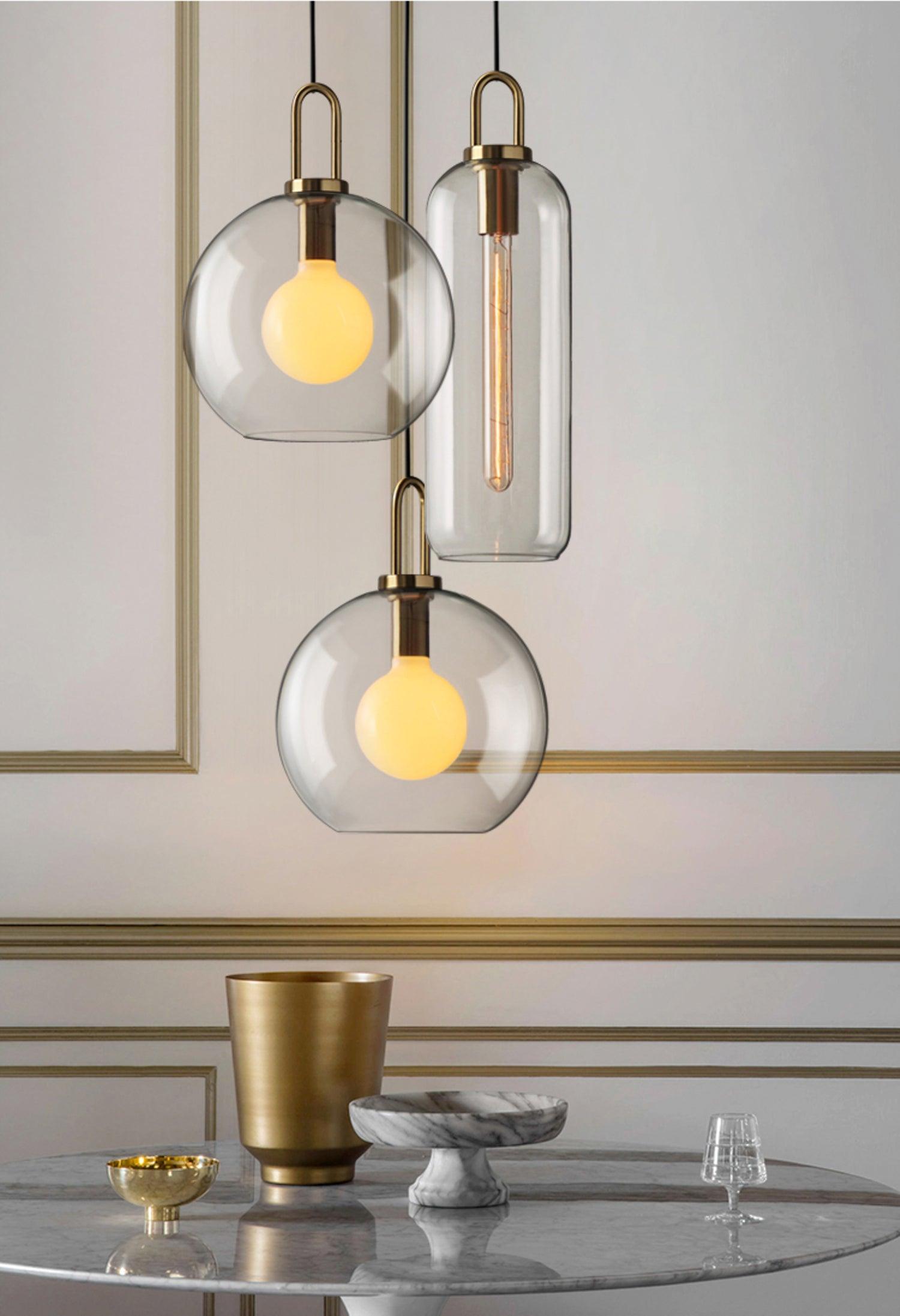 Glazen Hanglamp met Koperen Afwerking – Capsule & Sphere Vormen | Sansoti