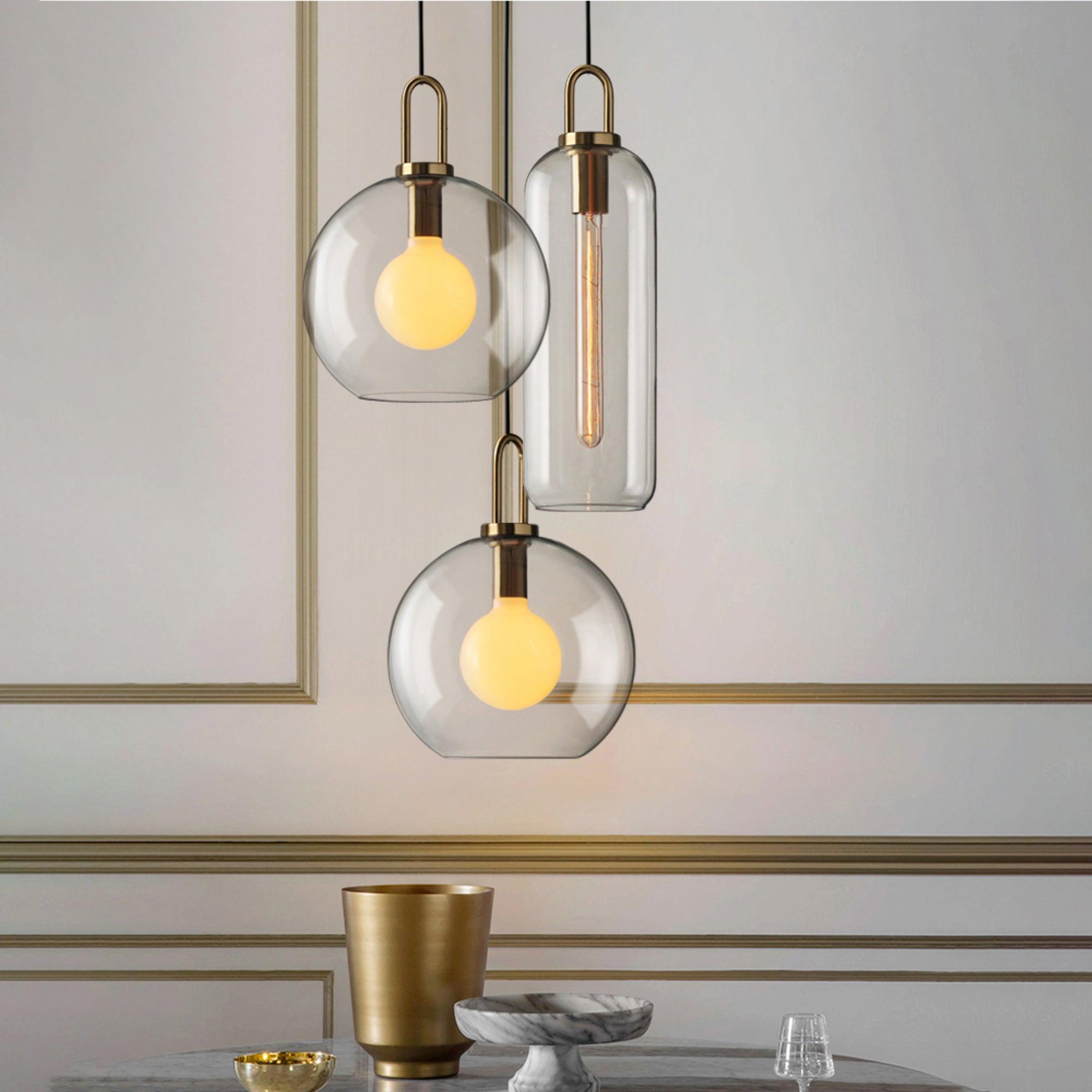 Glazen Hanglamp met Koperen Afwerking – Capsule & Sphere Vormen | Sansoti