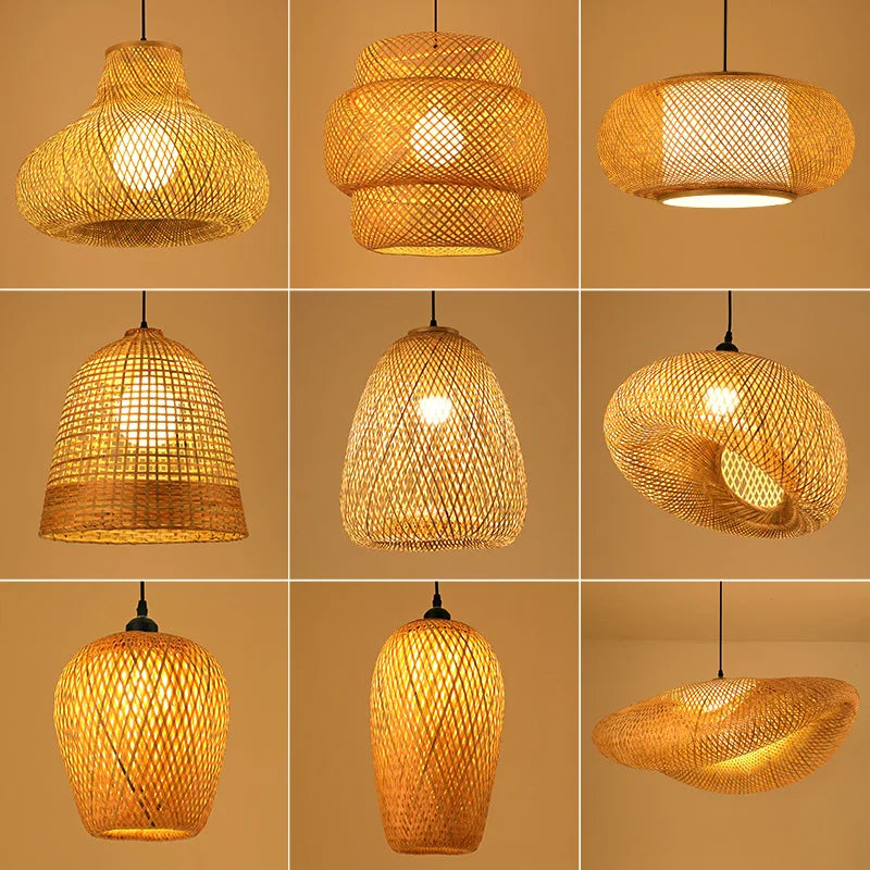 Handgevlochten Rotan Hanglamp Natuurlijk Design Warm Licht Eetkamer Woonkamer Bohemian Stijl Lampenkap | Sansoti
