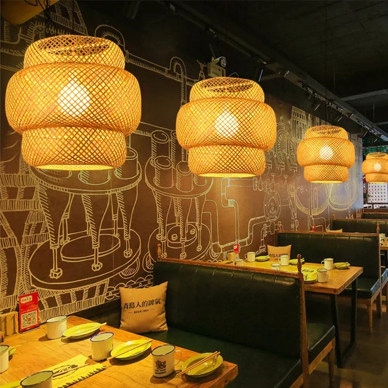Handgevlochten Rotan Hanglamp Natuurlijk Design Warm Licht Eetkamer Woonkamer Bohemian Stijl Lampenkap | Sansoti