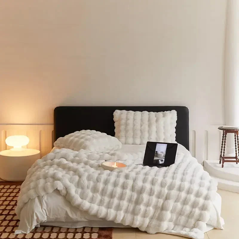 Pluche Plaid Lichtbruin Beige Wit Hemelsblauw 100-230 cm Zachte Woonplaid voor Bed Bank Slaapkamer Woonkamer | Sansoti