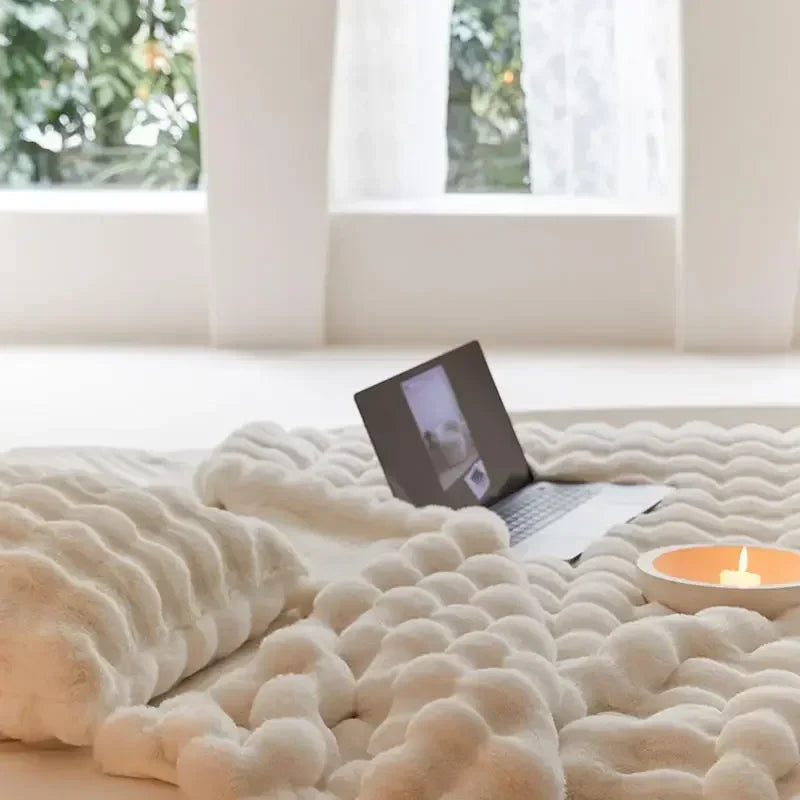 Pluche Plaid Lichtbruin Beige Wit Hemelsblauw 100-230 cm Zachte Woonplaid voor Bed Bank Slaapkamer Woonkamer | Sansoti