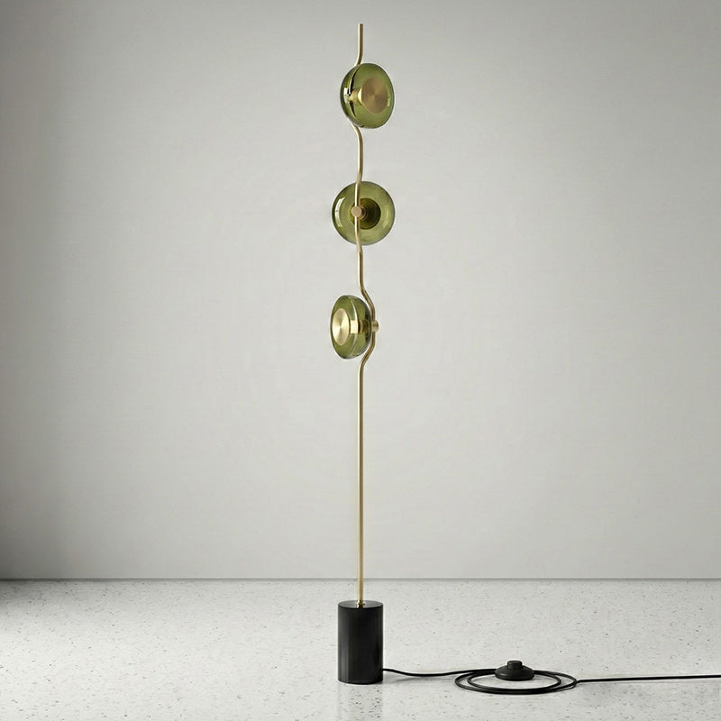Vloerlamp met groen glas en geïntegreerde LED | 180 cm hoog | moderne vloerverlichting met sculptuur | Sansoti