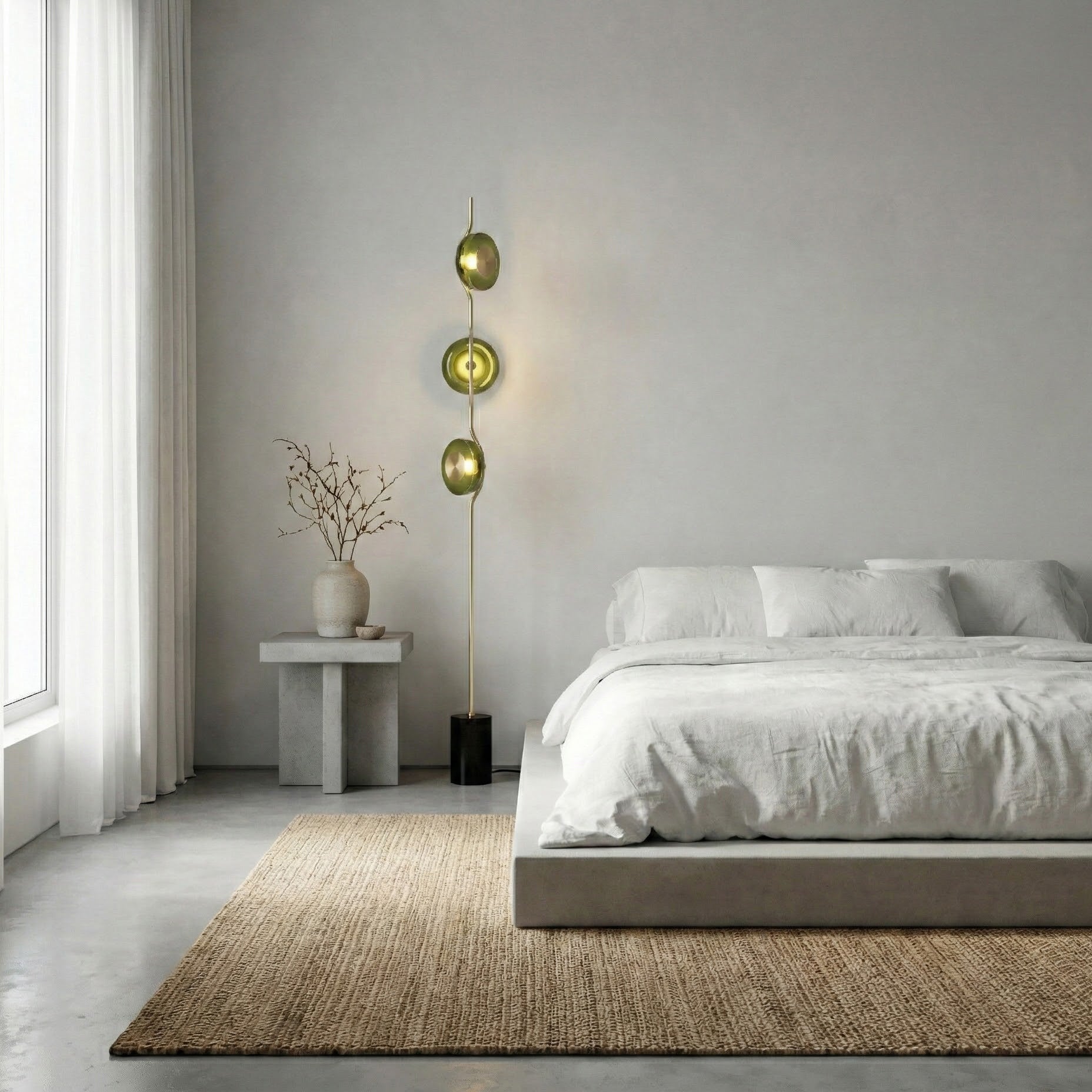 Vloerlamp met groen glas en geïntegreerde LED | 180 cm hoog | moderne vloerverlichting met sculptuur | Sansoti